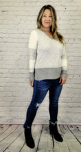 Load image into Gallery viewer, Grey Color Block V-Neck Sweater