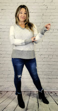 Load image into Gallery viewer, Grey Color Block V-Neck Sweater
