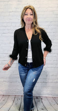 Load image into Gallery viewer, Bling Button Cardigan with Feather Trim