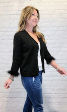 Load image into Gallery viewer, Bling Button Cardigan with Feather Trim