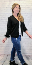 Load image into Gallery viewer, Bling Button Cardigan with Feather Trim
