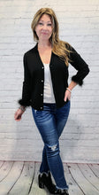 Load image into Gallery viewer, Bling Button Cardigan with Feather Trim