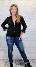 Load image into Gallery viewer, Bling Button Cardigan with Feather Trim