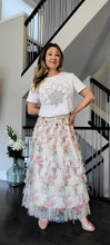 Load image into Gallery viewer, Cream Floral Tiered Tulle Skirt