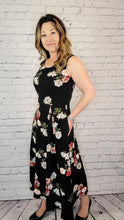 Load image into Gallery viewer, A-line Black Floral Dress with Pockets