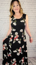 Load image into Gallery viewer, A-line Black Floral Dress with Pockets