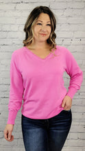 Load image into Gallery viewer, Lace Trim VNeck Sweater
