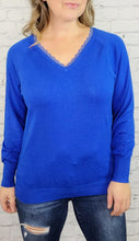 Load image into Gallery viewer, Lace Trim VNeck Sweater