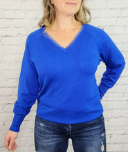 Load image into Gallery viewer, Lace Trim VNeck Sweater