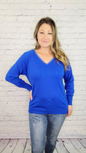 Load image into Gallery viewer, Lace Trim VNeck Sweater