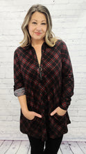 Load image into Gallery viewer, Plaid Zip Tunic with Pockets