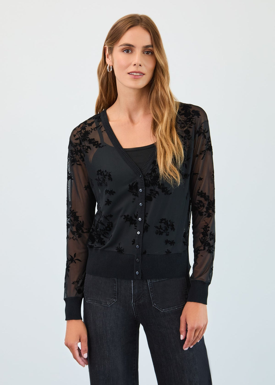 Mesh Floral Cardigan Set