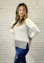 Load image into Gallery viewer, Grey Color Block V-Neck Sweater
