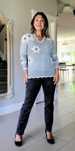 Load image into Gallery viewer, Scalloped Grey Daisy Sweater
