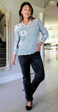 Load image into Gallery viewer, Scalloped Grey Daisy Sweater
