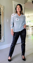 Load image into Gallery viewer, Scalloped Grey Daisy Sweater
