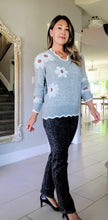 Load image into Gallery viewer, Scalloped Grey Daisy Sweater
