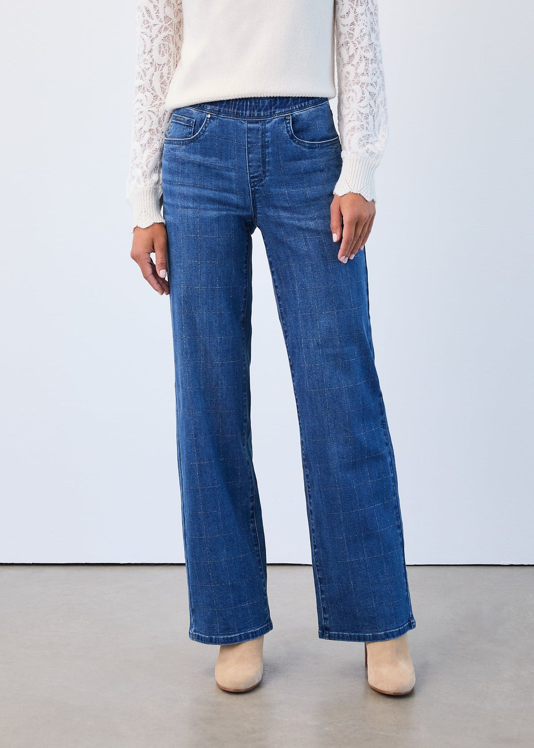 Silver Check Wide Leg Jeans