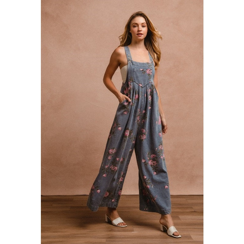 Vintage Floral Denim Overalls
