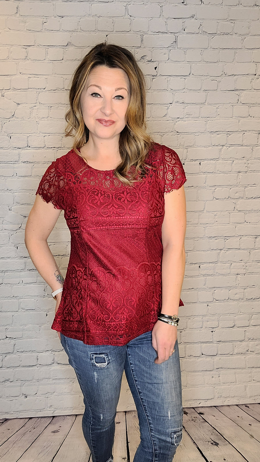 Red Lace Peplum Top