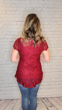 Load image into Gallery viewer, Red Lace Peplum Top
