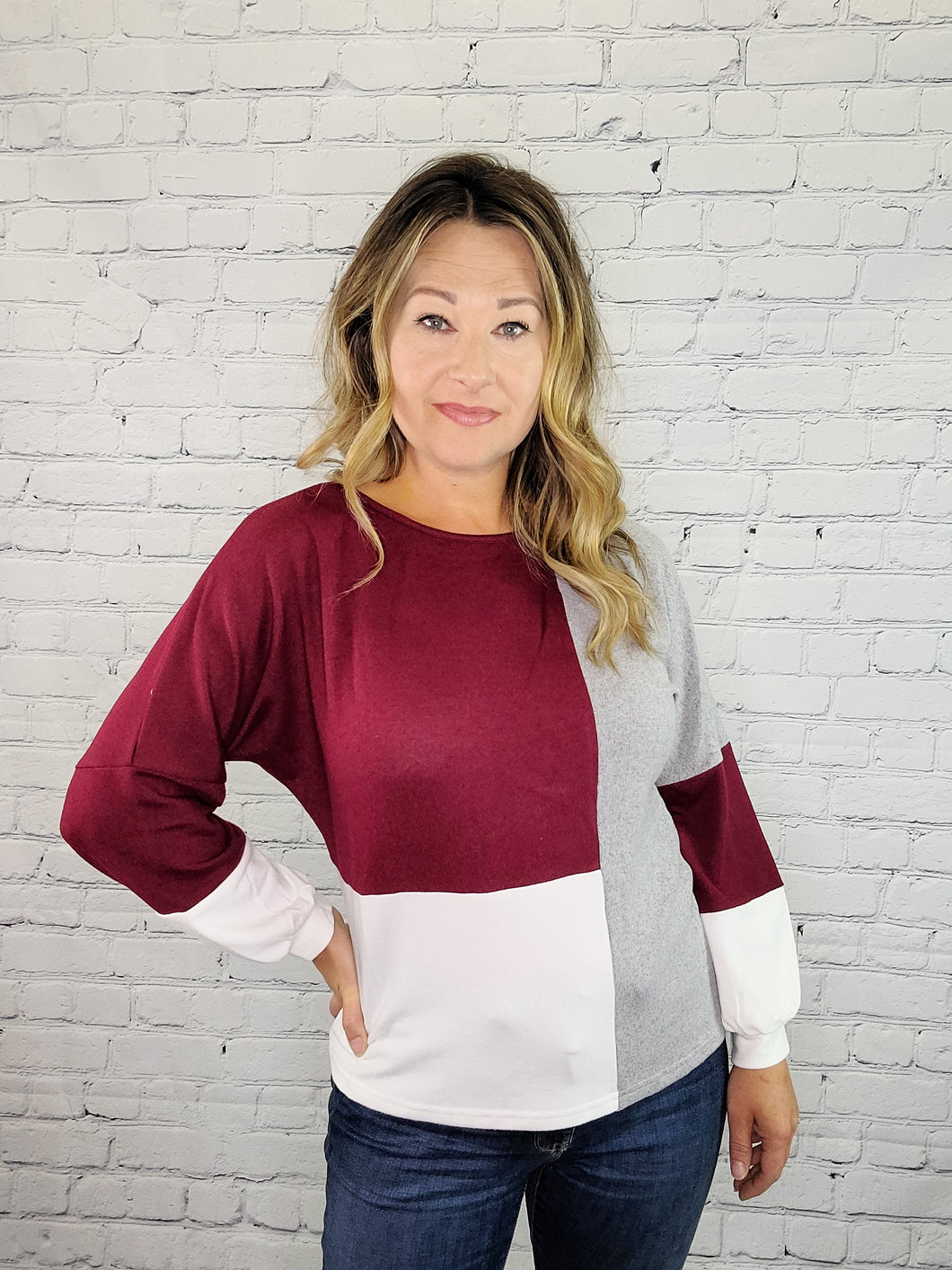 Color Block Long Sleeve Knit Top
