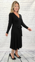 Load image into Gallery viewer, Knit Faux Wrap Dress with belt
