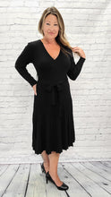 Load image into Gallery viewer, Knit Faux Wrap Dress with belt
