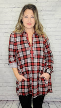 Load image into Gallery viewer, Red Plaid 3/4 Zip Tunic
