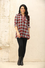 Load image into Gallery viewer, Red Plaid 3/4 Zip Tunic
